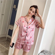 Pijama Americano Cetim Manga Curta - Rosa Morango