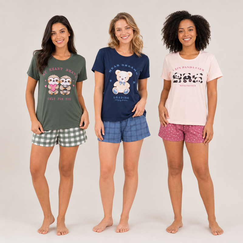 Kit 3 Pijamas Femininos de Verão