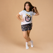 Pijama Infantil Curto Camiseta Manga Curta e Shorts Estampa Personalizada Ratinhas Luna & Mimi