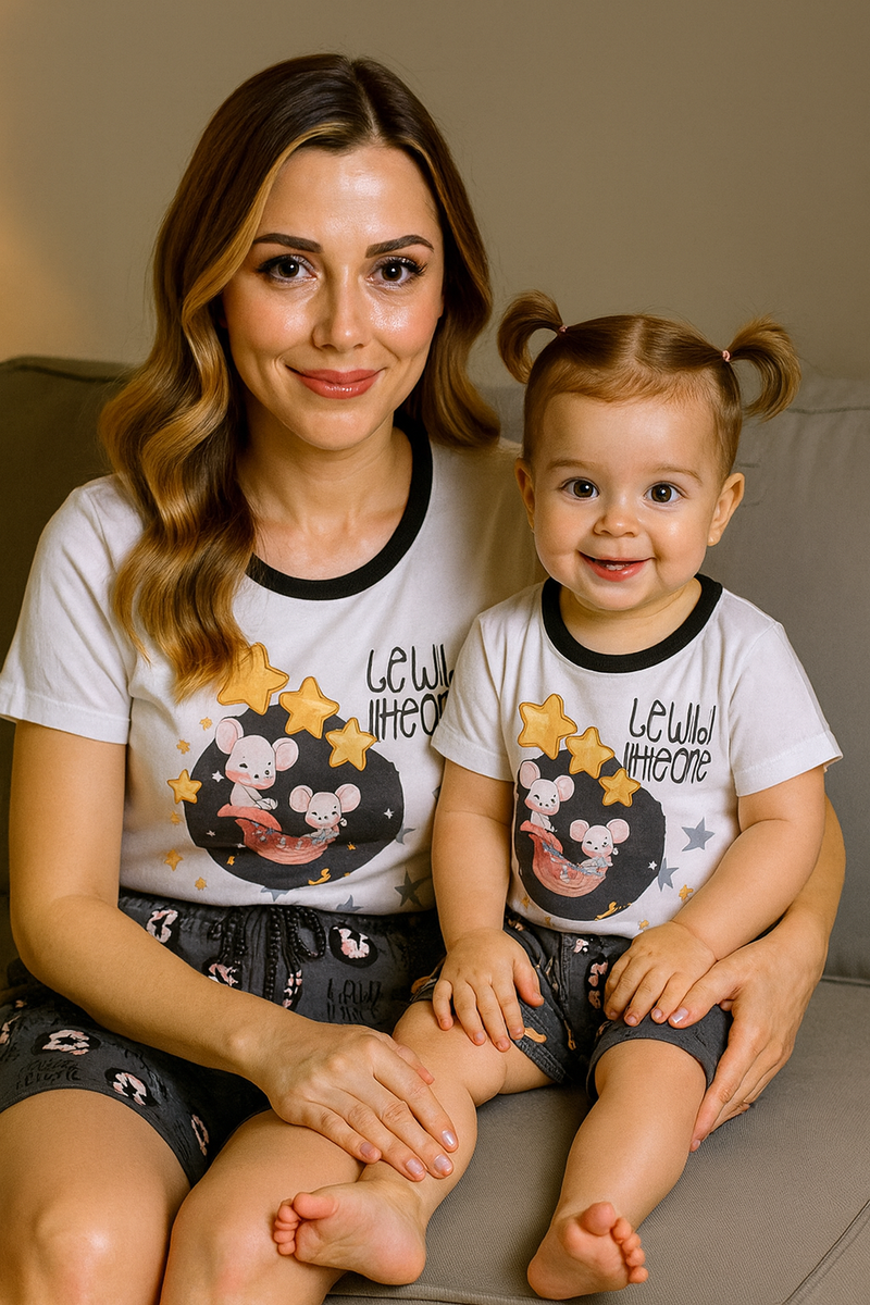 Pijama Tal Mãe Tal Filha Camiseta Personalizada Luna & Mimi com Shorts Ratinhas Mágicas