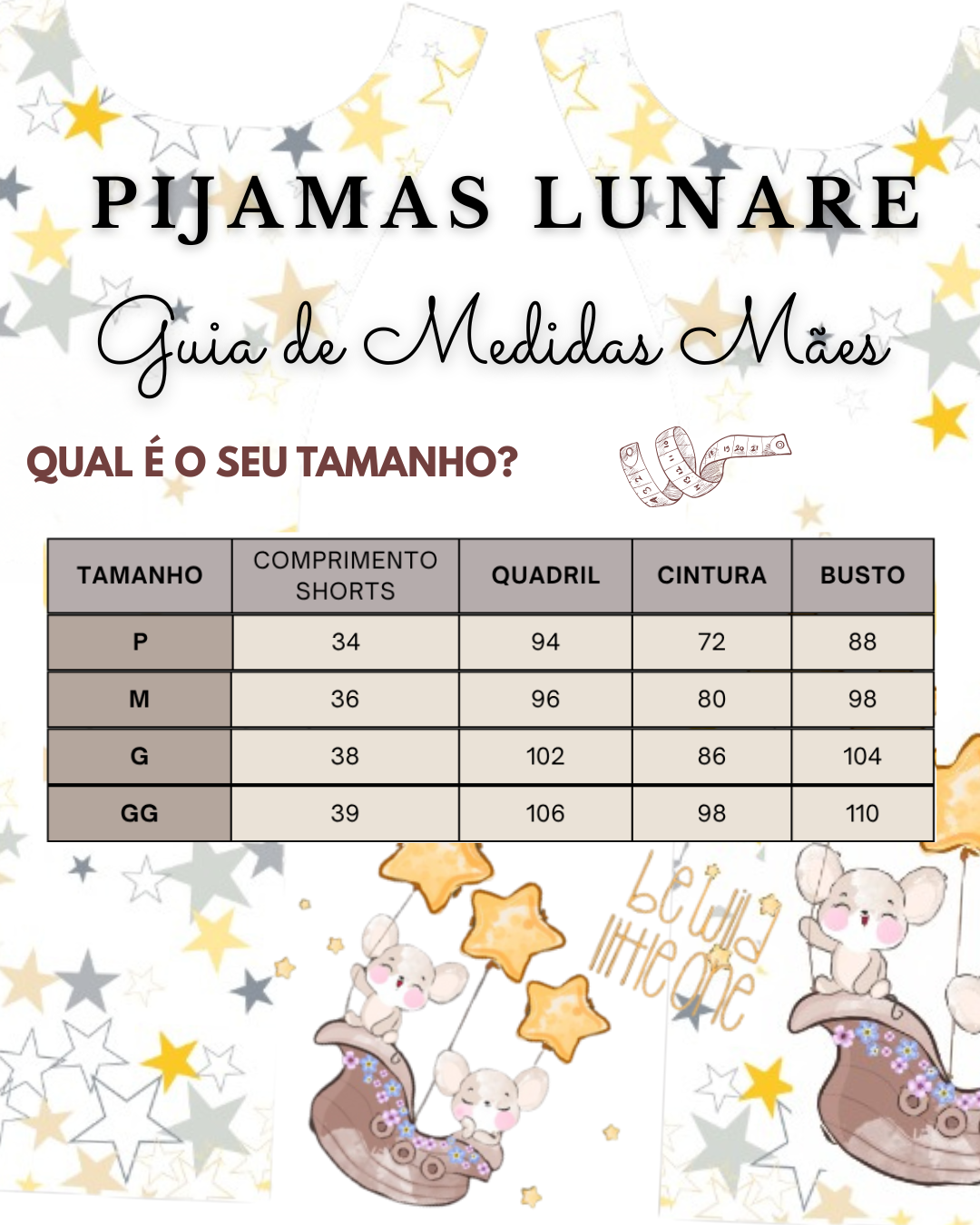 Pijama Feminino Regata e Short Estampa Personalizada Ratinhas Luna & Mimi