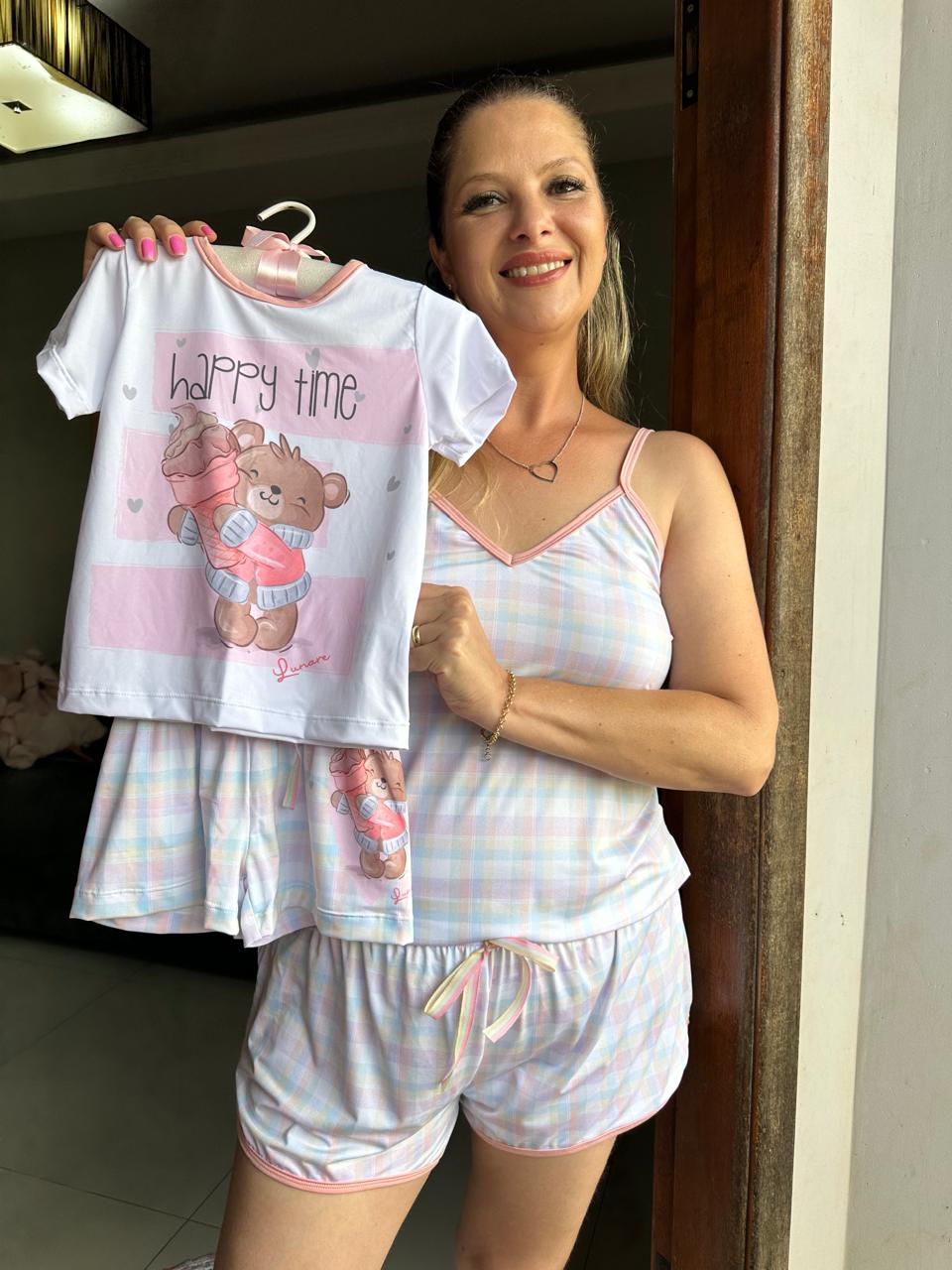 Pijama Tal Mãe Tal Filha Print Love Ursinha Lumi Sorvete Delicioso