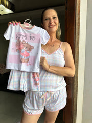 Pijama Tal Mãe Tal Filha Print Love Ursinha Lumi Sorvete Delicioso
