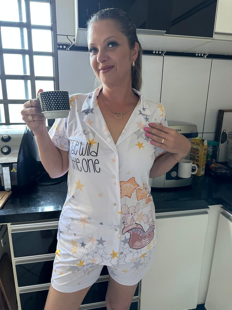 Pijama Americano Feminino Estampa Personalizada Luna & Mimi Ratinhas Mágicas