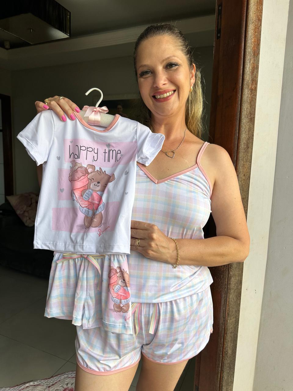 Short Doll Feminino com Alça Regulável Print Love Ursinha Lumi