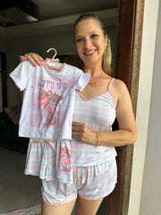 Short Doll Feminino com Alça Regulável Print Love Ursinha Lumi