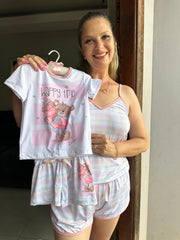 Pijama Tal Mãe Tal Filha Print Love Ursinha Lumi Sorvete Delicioso