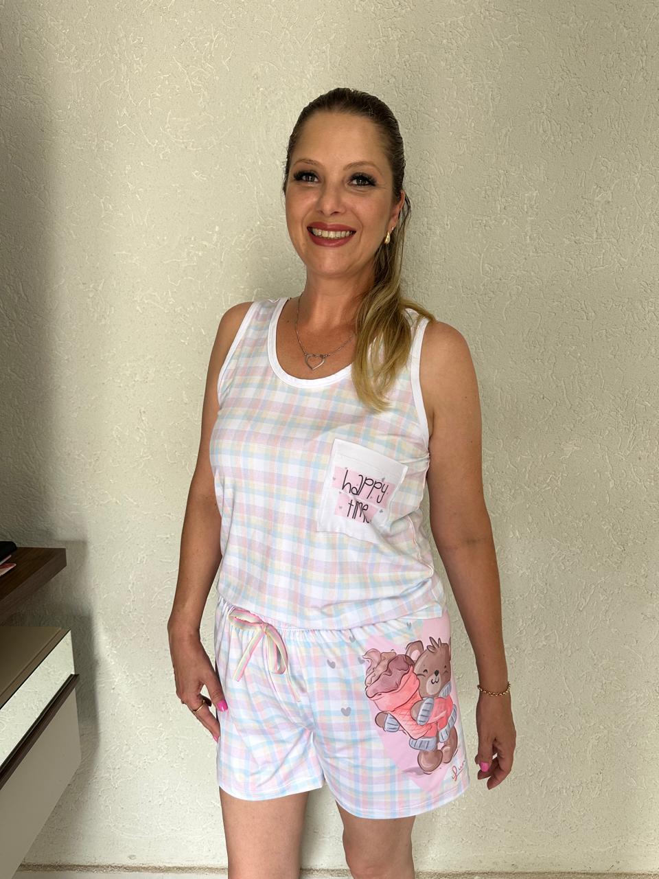 Pijama Regata Feminino Print Love Ursinha Lumi Sorvete Delicioso