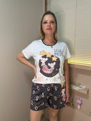 Pijama Curto Feminino Camiseta Manga Curta e Shorts Estampa Personalizada Luna & Mimi Ratinhas Mágicas