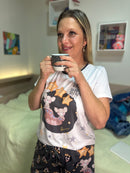 Pijama Curto Feminino Camiseta Manga Curta e Shorts Estampa Personalizada Luna & Mimi Ratinhas Mágicas