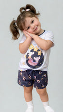 Pijama Infantil Curto Camiseta Manga Curta e Shorts Estampa Personalizada Ratinhas Luna & Mimi