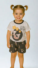 Pijama Infantil Curto Camiseta Manga Curta e Shorts Estampa Personalizada Ratinhas Luna & Mimi