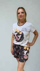 Pijama Feminino Regata e Short Estampa Personalizada Ratinhas Luna & Mimi