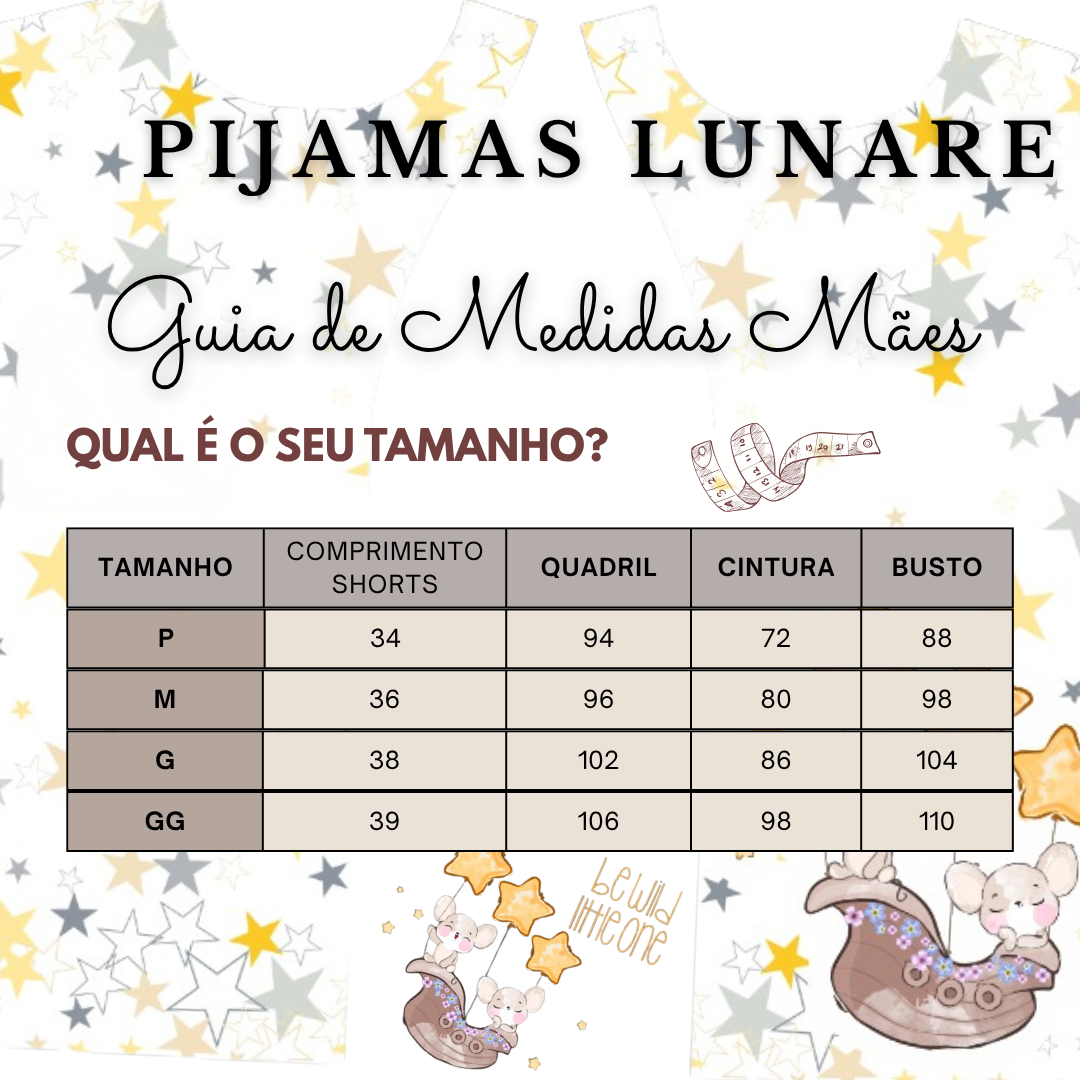 Pijama Curto Feminino Camiseta Manga Curta e Shorts Estampa Personalizada Luna & Mimi Ratinhas Mágicas