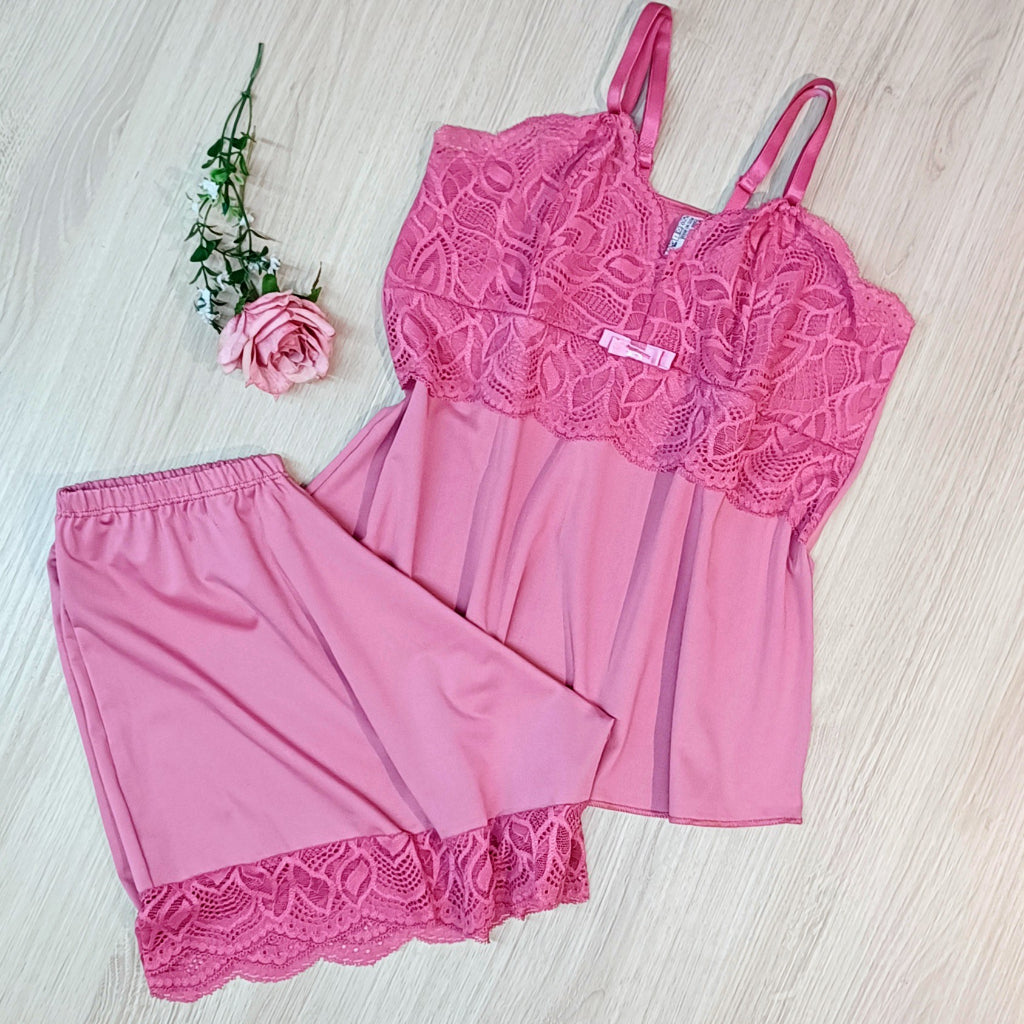 Baby Doll Microfibra com Renda - Rosa