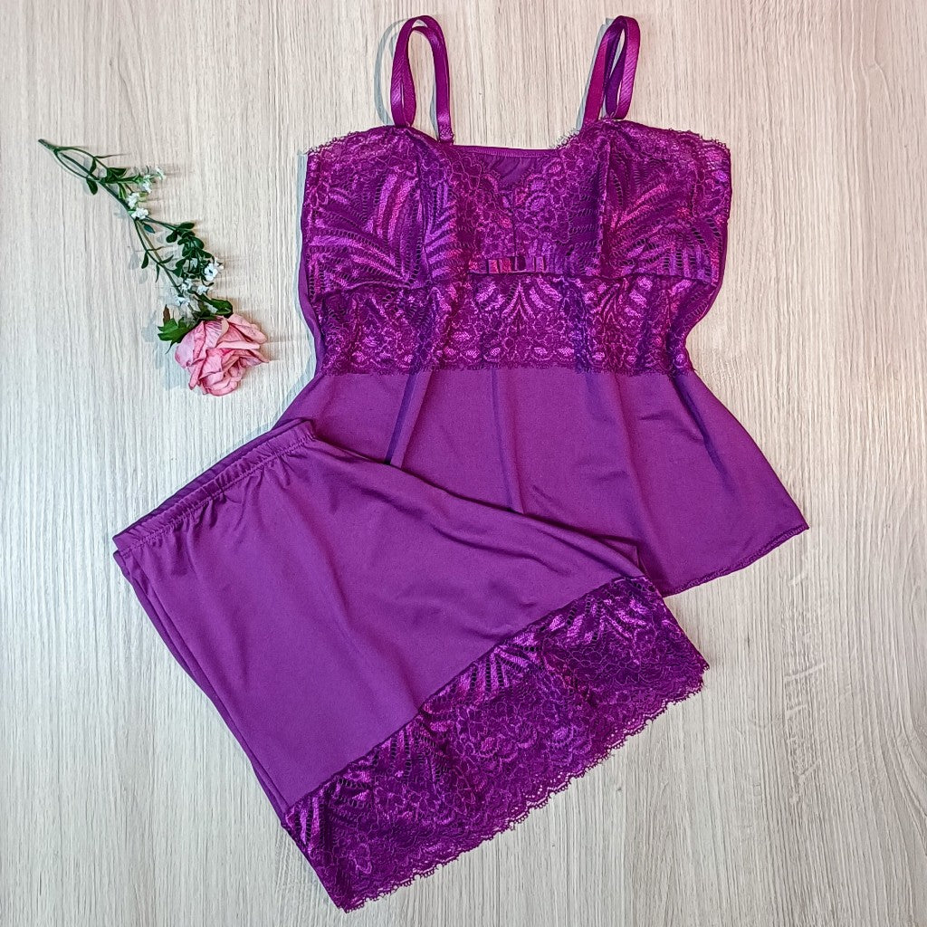 Baby Doll Microfibra com Renda - Vinho
