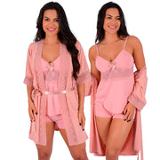 Kit Robe + Short Doll com Renda - Rosa