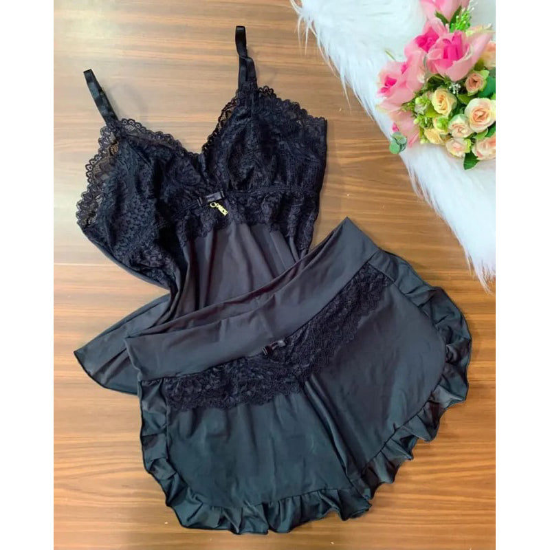 Baby Doll Babados Premium - Preto