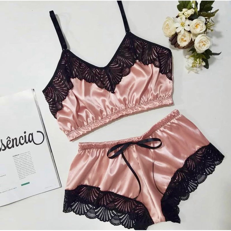 Baby Doll Cetim com Renda - Branco & Branco
