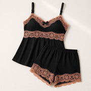 Baby Doll Renda Bicolor com Alça Ajustável - Preto & Rosé