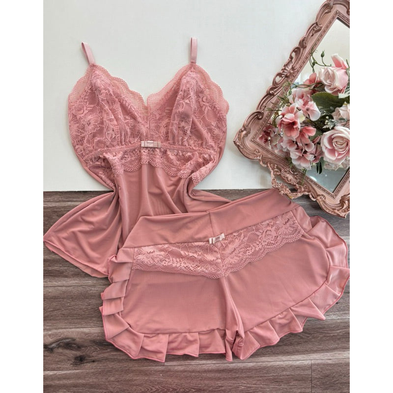 Baby Doll Babados Premium - Rosé
