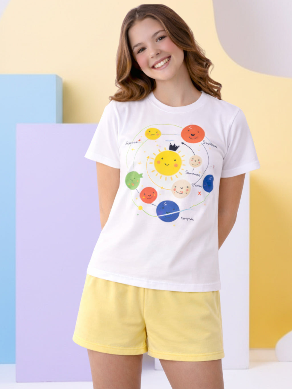 Pijama Infantil Estampado Manga Curta - Solar Amarelo