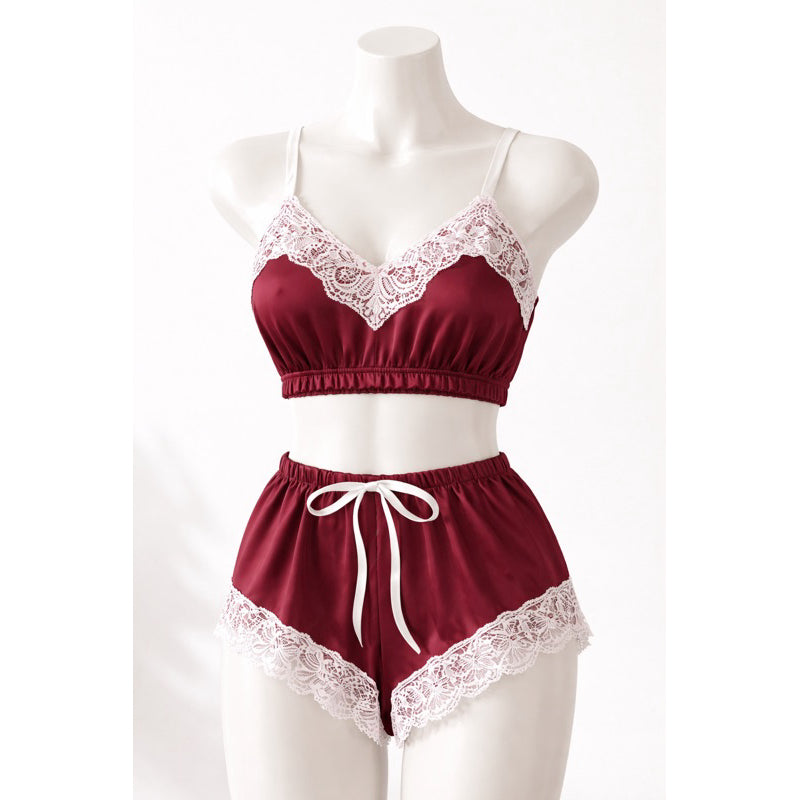 Baby Doll Cetim com Renda - Vinho & Branco