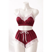 Baby Doll Cetim com Renda - Vinho & Branco