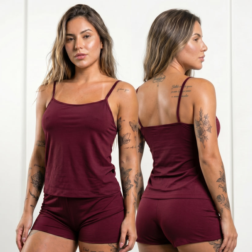 Short Doll Feminino Liso - Vinho