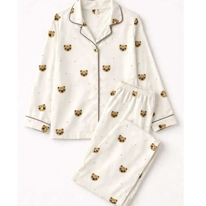 Pijama Americano Feminino Longo - Off-White Pug
