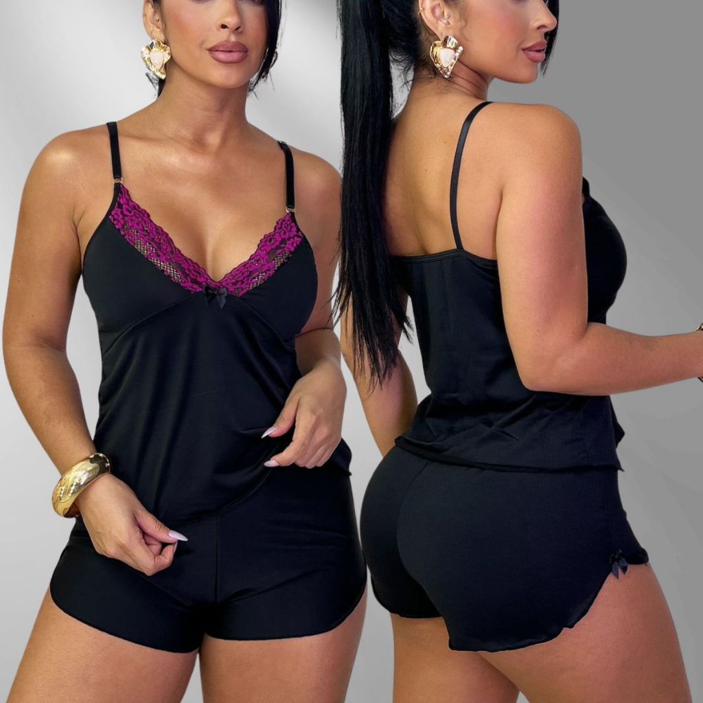 Baby Doll Malha Fria com Renda - Cor 2