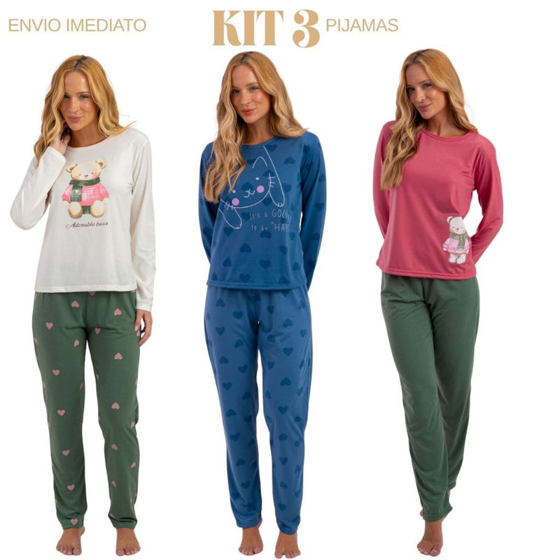 Kit 3 Pijamas Femininos de Inverno - Seleção Best Sellers