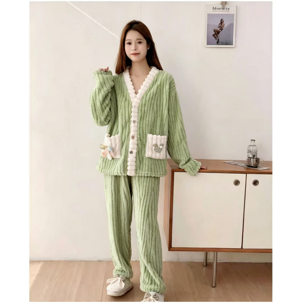 Pijama Feminino de Pelúcia com Cardigan - Verde Menta