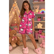 Pijama Americano Infantil Short Doll - Hello Kitty Pink