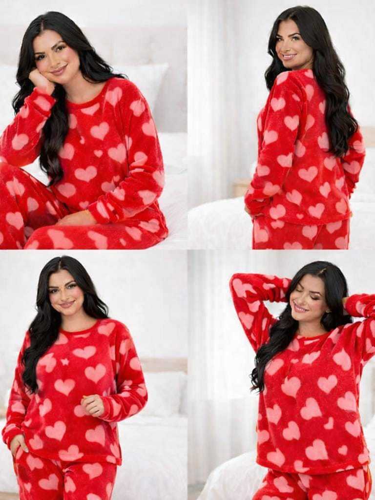 Pijama Feminino Ultra Soft Peluciado - Vermelho Corações
