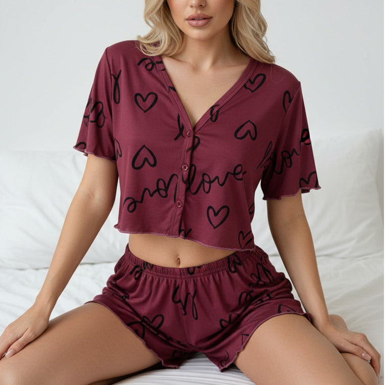 Baby Doll Cropped Sedoso com Botões - Vinho