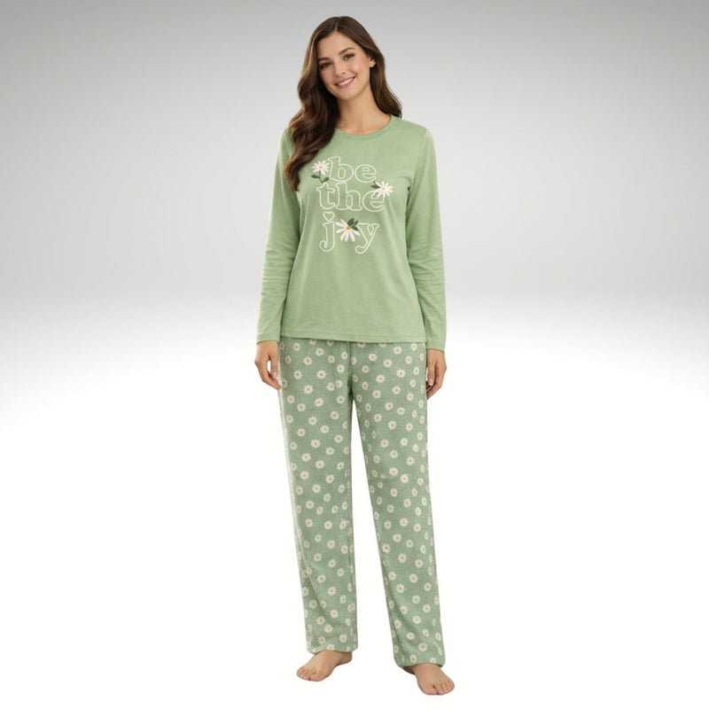 Pijama Feminino Longo Estampado - Verde Margaridas