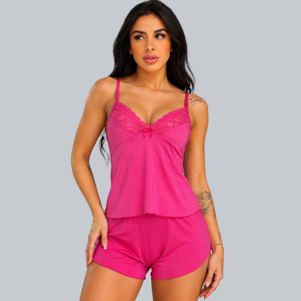 Baby Doll Feminino com Renda - Pink