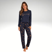 Pijama Feminino Longo Estampado - Azul Estrelas