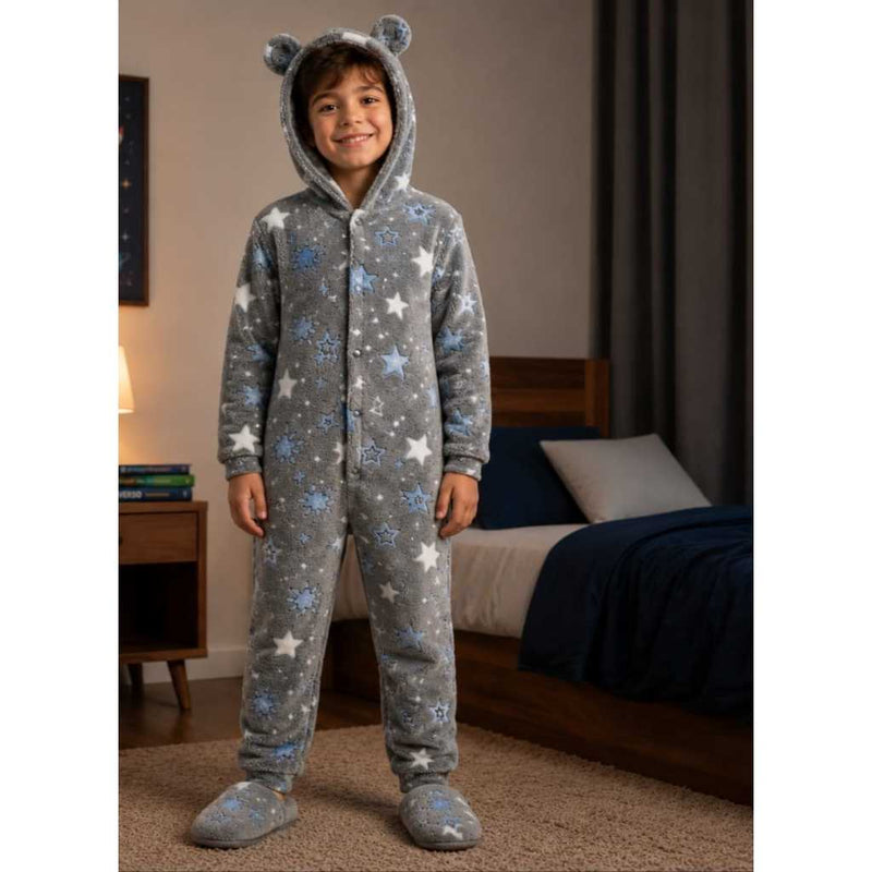 Macacão Infantil Ultra Soft com Orelhinhas - Cinza Estrelas