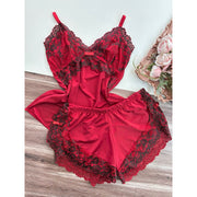 Baby Doll Safira Renda Bicolor - Vermelho & Preto