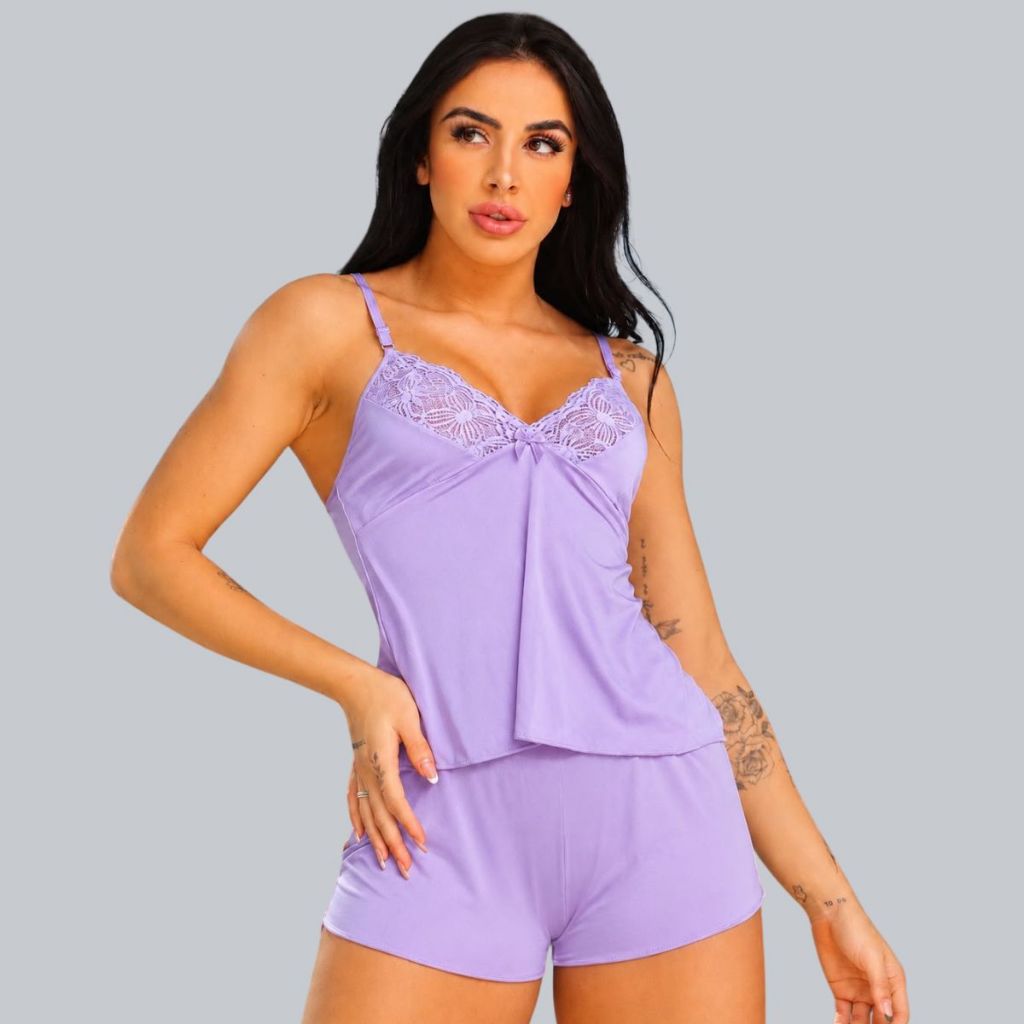 Baby Doll Feminino com Renda - Lilás