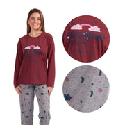 Pijama Feminino Longo Estampado - Vinho Dreams