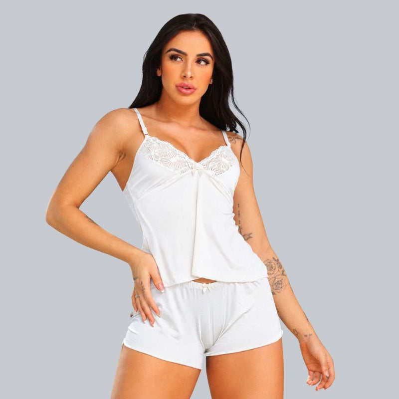 Baby Doll Feminino com Renda - Branco