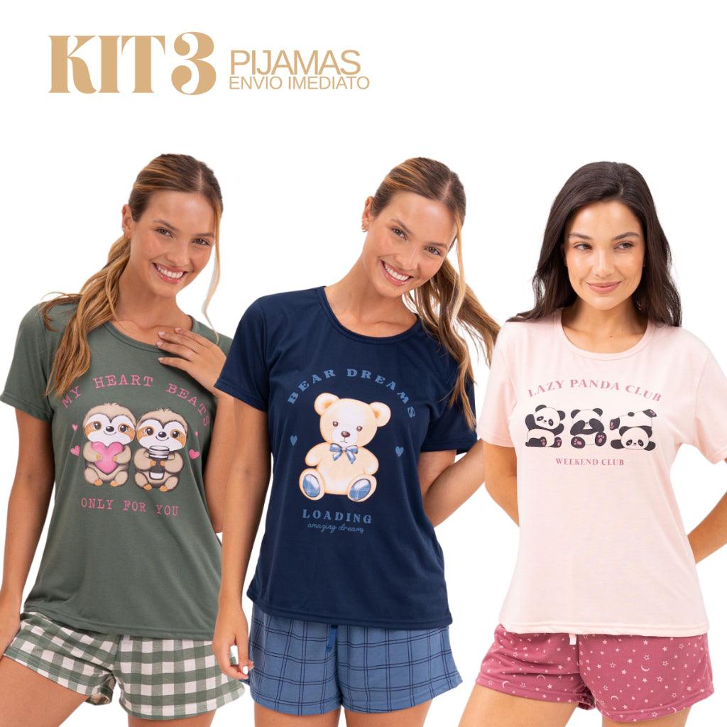 Kit 3 Pijamas Femininos de Verão - Seleção Best Sellers
