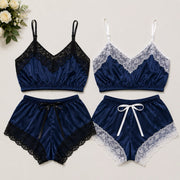 Baby Doll Cetim com Renda - Marinho & Branco