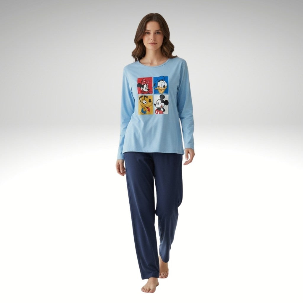 Pijama Feminino Longo Estampado - Azul Personagens