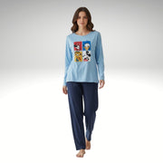 Pijama Feminino Longo Estampado - Azul Personagens