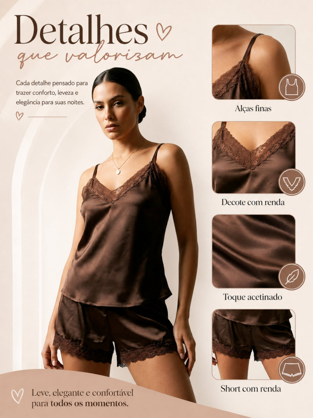 Short Doll Cetim Marrom - imagem 3