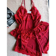 Short Doll 3 Peças com Renda - Vermelho